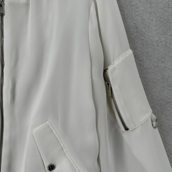 Zara Basic Track Jacket‎ Womens SMALL White Satin Zip Up Windbreaker Dressy - Picture 5 of 15